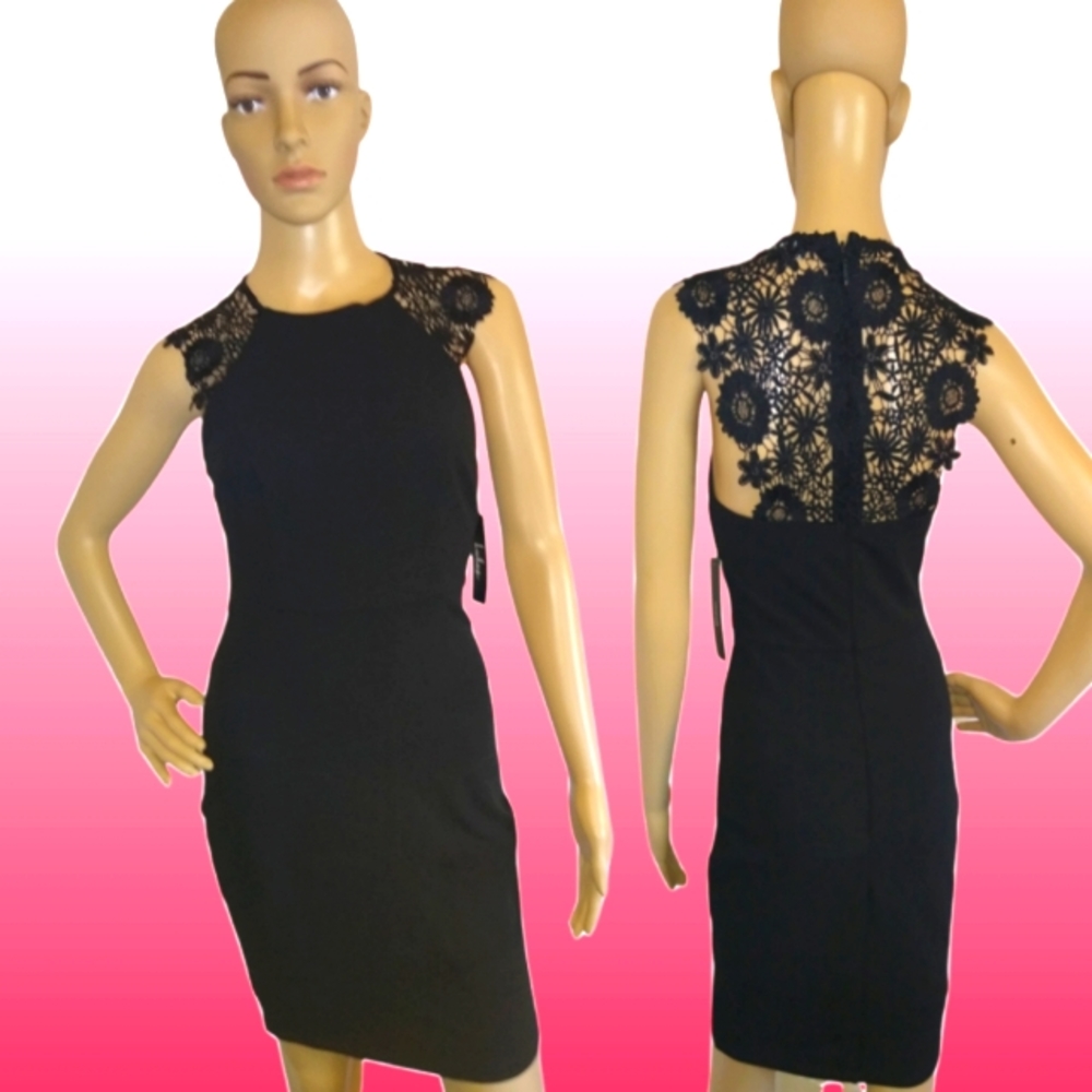 NWT Lulus Little Black Mini Dress w Lace Sleeves and Lace Back Sz S